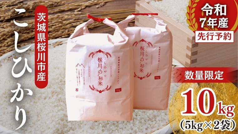 【生産者支援】 《令和7年産 先行予約》茨城県 桜川市産 こしひかり10kg（5kg×2袋） 茨城県産 桜川 米 お米 白米 コメ ごはん 精米 コシヒカリ 国産 限定 銘柄米 [SC050sa]