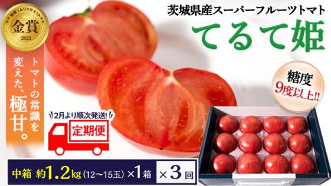 [先行予約][定期便]スーパーフルーツトマトてるて姫 中箱 約1.2kg×1箱×3回 お届け! 糖度9度以上 トマト とまと 野菜 茨城県産 [BC051sa]