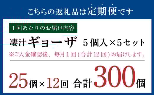 【12ヶ月定期便】ラーメン屋さんの凄汁ギョーザ 5個入り×5セット 合計25個 総合計300個 餃子 冷凍