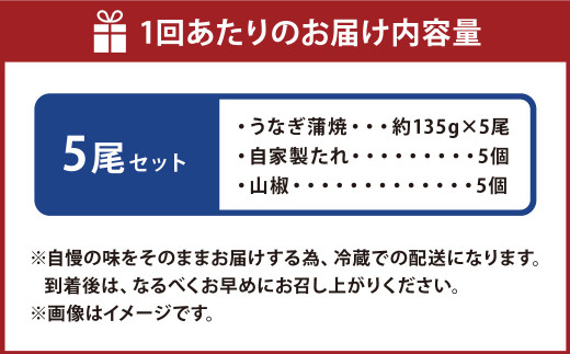 【4ヶ月定期便】 蒲焼きうなぎ 5尾 （国産） ／ 鰻 うなぎ ウナギ 蒲焼き 蒲焼 うなぎの蒲焼 鰻の蒲焼き たれ付き 自家製たれ 山椒 冷蔵 国産