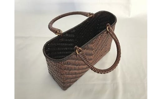 【茨城県郷土工芸品指定品】籐網代編みバッグ 中 茶色 工芸品 バッグ