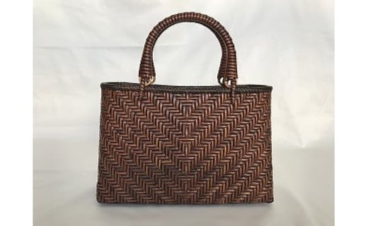【茨城県郷土工芸品指定品】籐網代編みバッグ 中 茶色 工芸品 バッグ
