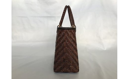 【茨城県郷土工芸品指定品】籐網代編みバッグ 中 茶色 工芸品 バッグ