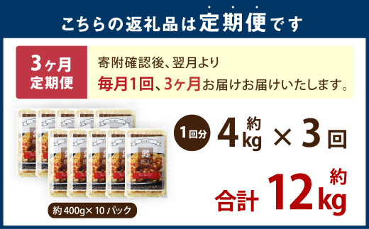 【3ヶ月定期便】 東京食堂のチャーハン どーんと 約4kg×3回 合計約12kg