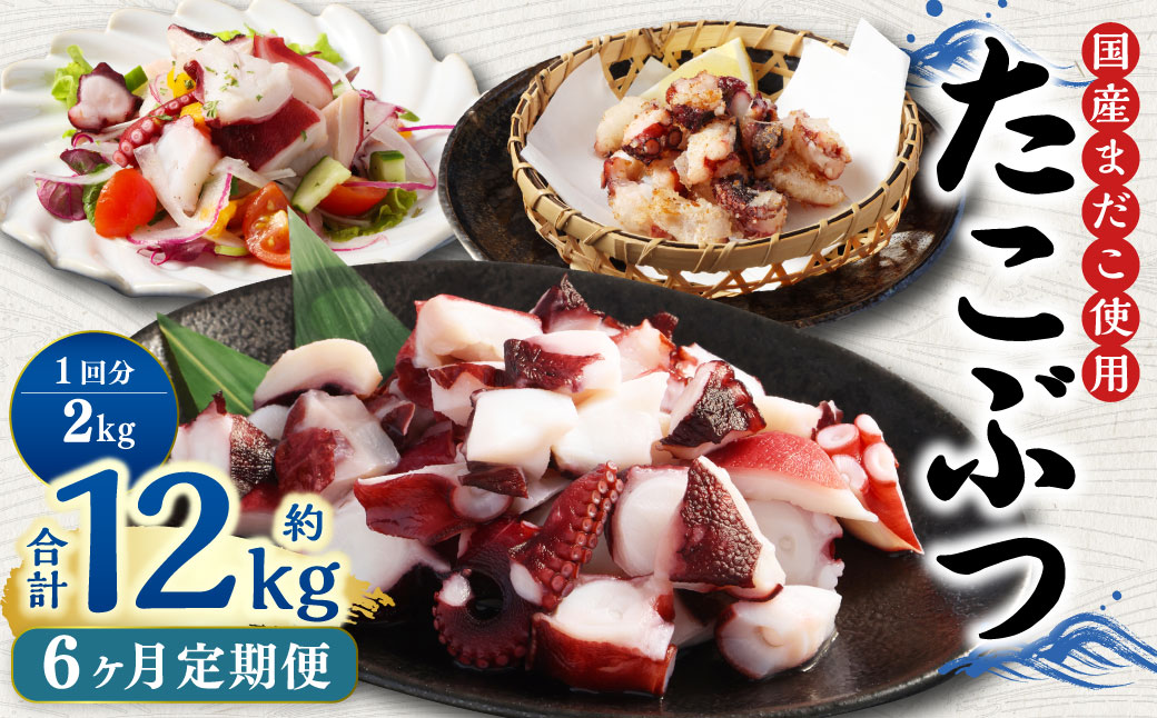 【6ヶ月定期便】 国産 たこぶつ 約2kg （約100g×20パック） タコ たこ 蛸 蒸しだこ まだこ