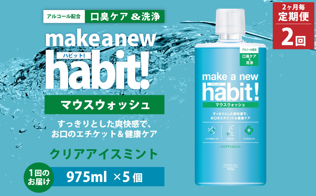 【2ヶ月毎2回定期便】 マウスウォッシュ メイクアニューハビット クリアアイスミント 975ml×5個 セット 洗浄 洗口液 日用品