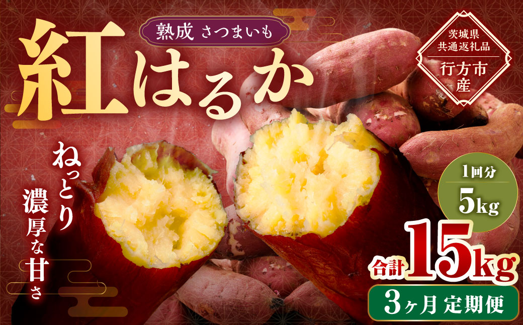 【3ヶ月定期便】“熟成”茨城県産さつまいも【紅はるか】約5kg (茨城県共通返礼品・行方市産）合計約15kg 芋 いも サツマイモ 野菜 やさい 国産