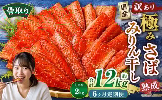 【6ヶ月定期便】【訳あり】国産 骨取り 熟成極みさばみりん干し 計約2kg ／ 1切れ さばみりん干し みりん干し 干物 ひもの さば サバ 鯖 魚