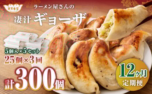【12ヶ月定期便】ラーメン屋さんの凄汁ギョーザ 5個入り×5セット 合計25個 総合計300個 餃子 冷凍