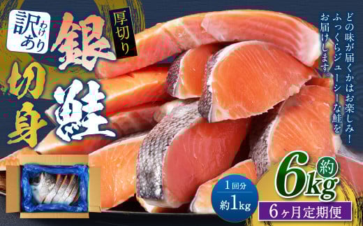 【6カ月定期便】【訳あり】 厚切り 銀鮭切身 約1kg×6回 合計約6kg 銀鮭 鮭 サケ 切り身 魚 魚介 しゃけ