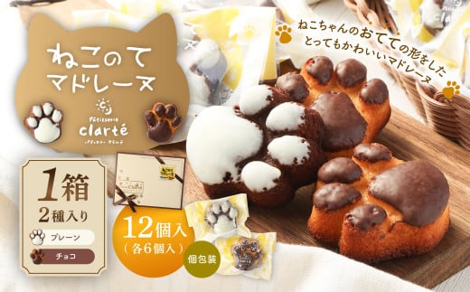 パティスリー・クラルテ特製 ねこのて マドレーヌ 1箱×12個入（プレーン6個・チョコ6個） スイーツ 焼菓子