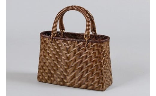 【茨城県郷土工芸品指定品】籐網代編みバッグ 中 茶色 工芸品 バッグ