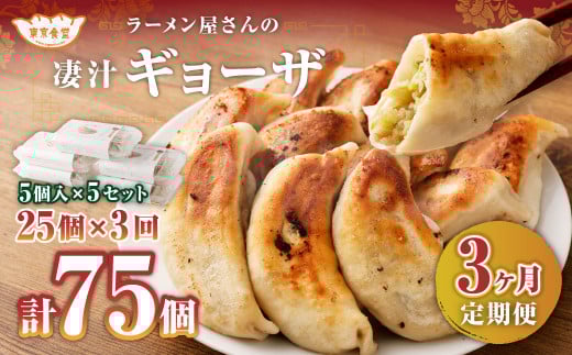 【3ヶ月定期便】ラーメン屋さんの凄汁ギョーザ 5個入り×5セット 合計25個 総合計75個 餃子 冷凍