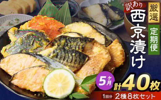 【5ヶ月定期便】【訳あり】西京漬け おまかせ2種8枚セット ／ 約2kg 5ヶ月 5回 西京味噌 銀だら 鱈 たら タラ さわら サーモン 金目鯛 鯖 赤魚 魚 海鮮 魚介 漬け魚 漬魚 焼き魚 切り身 切身 おかず おつまみ セット 定期便 茨城県 神栖市 冷凍