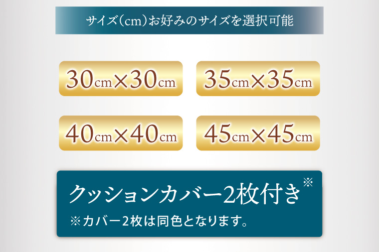 職人技　行方工場セミオーダークッション 2個+カバー 2枚｜カバー クッションカバー クッション オーダー セミオーダー セット 雑貨 インテリア 選べる 色 サイズ 職人技 茨城県 行方市(HQ-2)