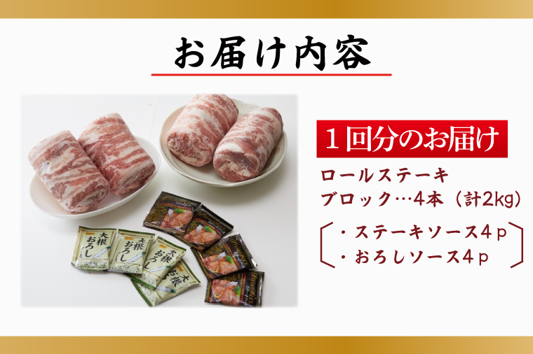 【2026年2月より順次発送】【3回定期便】【田中農場のすずし豚】 ロールステーキ 約2kgセット｜肉 お肉 豚肉 ステーキ ロールステーキ すずし豚 ブランド 定期便 お肉定期便 茨城県 行方市(M-8)
