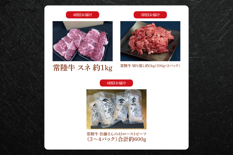 【常陸牛】肉の藤井商店（定期便）「2か月に１回 届きます」常陸牛 厳選ディナーセレクション ～六か月の愉悦～（茨城県共通返礼品）｜定期便 豪華常陸牛定期配送 プレミアムセレクション 極上牛肉 極上常陸牛  隔月お届け 最高級牛肉 ギフト定期便 豪華牛肉 A5 厳選 サーロイン 焼肉用 赤身 すきやき しゃぶしゃぶ用 スネ 切り落とし A5ローストビーフ国産黒毛和牛 国産牛(FL-32)