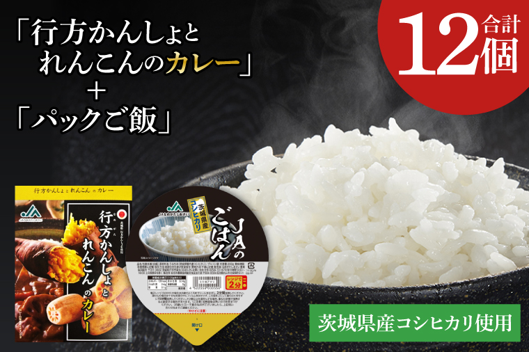 ～GI登録「さつまいも」使用～「行方かんしょとれんこんのカレー」＆「パックご飯」各6個セット｜カレー レトルト レトルトカレー パックご飯 ごはん レンジ コシヒカリ 非常食 ご当地 ご当地カレー 人気 オススメ 便利 特産品 地元特産品 茨城県 行方市(AE-147)