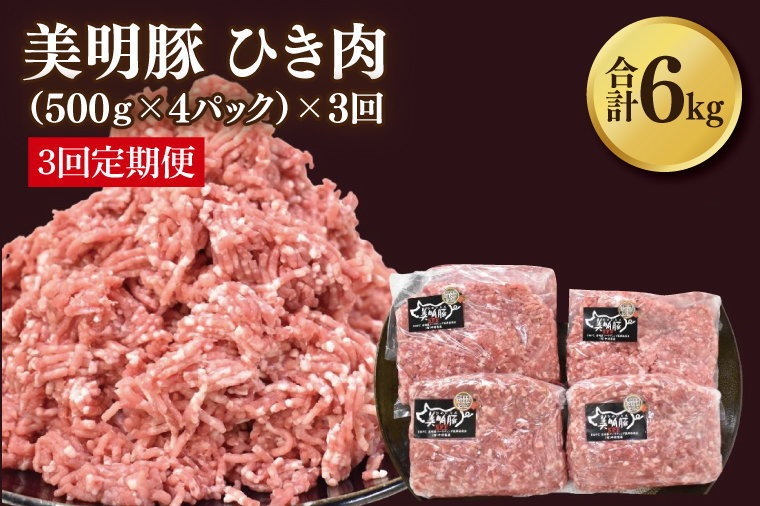 【3ヶ月定期便】【美明豚】挽肉 計2kg(約500g×4パック)｜肉 お肉 ひき肉 豚肉 挽肉 美明豚 豚 ハンバーグ 煮物 キーマカレー 定期便 茨城県 行方市(DH-20)
