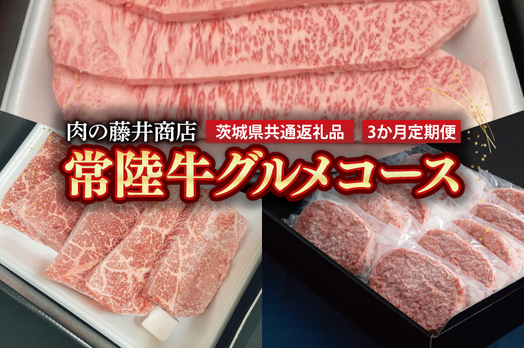【常陸牛】肉の藤井商店（定期便）常陸牛グルメコース ～至福の3ヶ月～（茨城県共通返礼品）｜定期便 3か月 贅沢牛肉定期便 高級牛肉 贅沢牛肉 毎月お届け 最高級牛肉 ギフト定期便 豪華牛肉 A5 厳選 サーロイン モモステーキ ハンバーグ 高級ステーキ 特選ステーキ お中元 お歳暮 国産 牛肉 肉 お肉 最高級 ブランド牛 贈答 化粧箱 黒毛和牛 和牛 国産黒毛和牛 国産牛(FL-30)