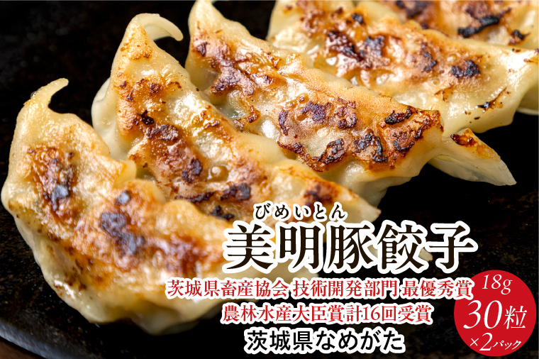 【2025年12月上旬より順次発送】美明豚「びめいとん」のジューシー餃子 2パック(30個入り×2袋)｜餃子 ぎょうざ ギョウザ 美明豚 びめいとん 数量限定 肉 肉加工品 豚肉 お肉 ジューシー 先行予約 茨城県 行方市(HJ-2)