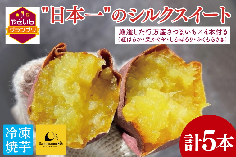 【2025年3月下旬より順次発送】【Satsumaimo365】【さつまいも博/全国やきいもグランプリ 3度の日本一】【全国やきいもグランプリ チャンピオン】【数量限定】“日本一"を2度も受賞したシルクスイート 1本＋厳選した行方産さつまいも 4本（紅はるか、栗かぐや、しろほろり、ふくむらさき） | 日本一 焼き芋店 ふるさと納税 焼き芋 神戸芋屋 志のもと 甘い シルクスイート（YA-1）