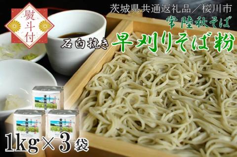 【2025年12月より順次発送】【茨城県共通返礼品/桜川市】《お歳暮》贈答用・熨斗付【常陸秋そば】石臼挽き早刈りそば粉 1kg×3袋入｜そば そば粉 常陸秋そば 茨城県共通返礼品 桜川市 お歳暮 贈り物 ギフト 年越しそば 茨城県 行方市(DX-28-2)