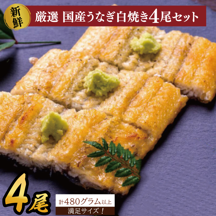満足サイズ！国内産うなぎ白焼(酒蒸し)120～140g 4尾　計480g以上|うなぎ 鰻 白焼 酒蒸し 満足 茨城県 行方市（AD-135-1）
