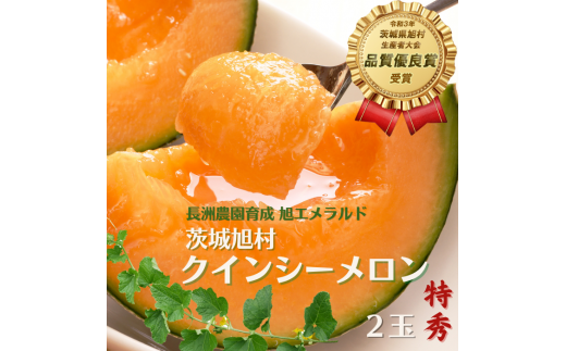【特秀】クインシーメロン 2玉（1.2kg×2）茨城旭エメラルド