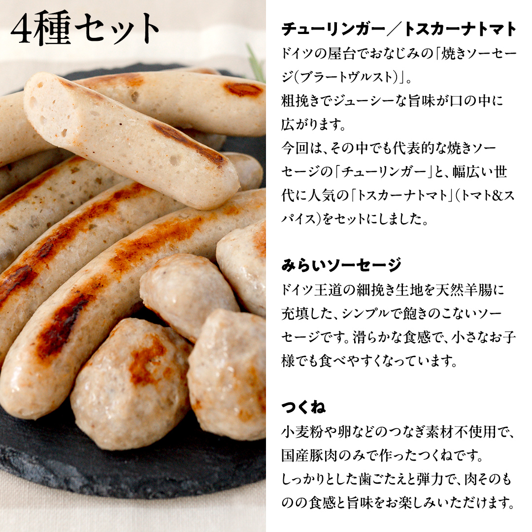 国産 豚 ソーセージ 職人が作る 無塩せき ソーセージ3種 と 