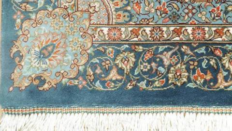 限定1品】 ペルシャ絨毯 シルク100％ 手織り ラグマット カーペット／ 高級 玄関マットサイズ 93×60cm 高品質 じゅうたん ラグ  （FS-2106) 花柄 青緑: つくばみらい市ANAのふるさと納税