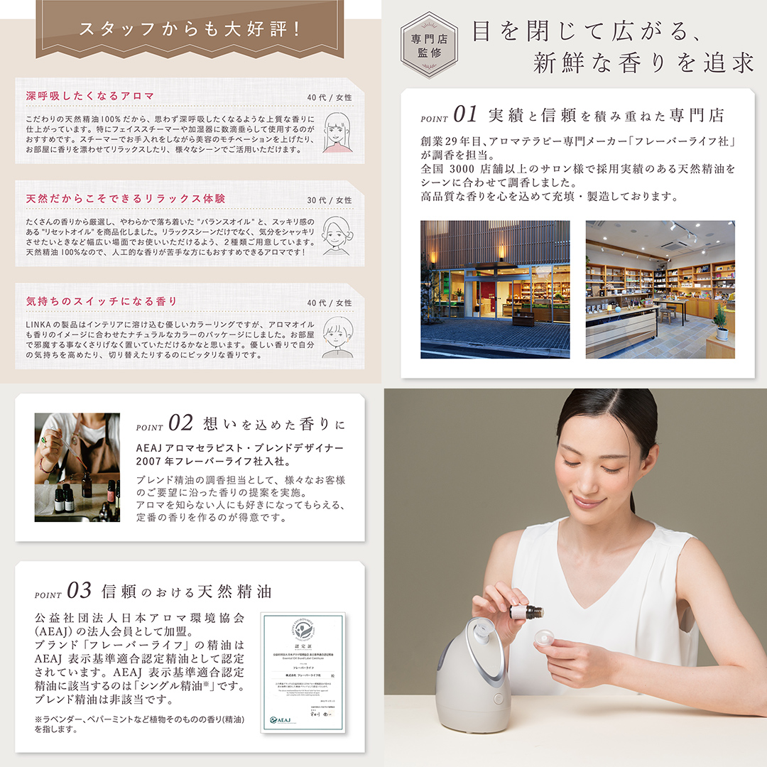 LINKA イオン フェイス スチーマー ＋ アロマオイル 2種セッ