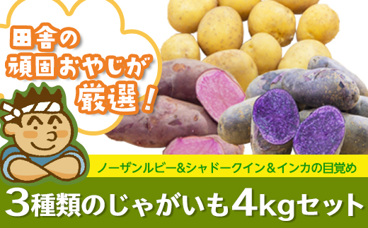 田舎の頑固おやじ厳選！３種類のじゃがいも4kgセット【令
