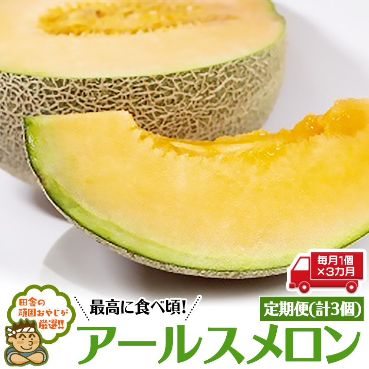 【定期便】 アールスメロン 毎月1個 × 3か月 （計3個） 田舎