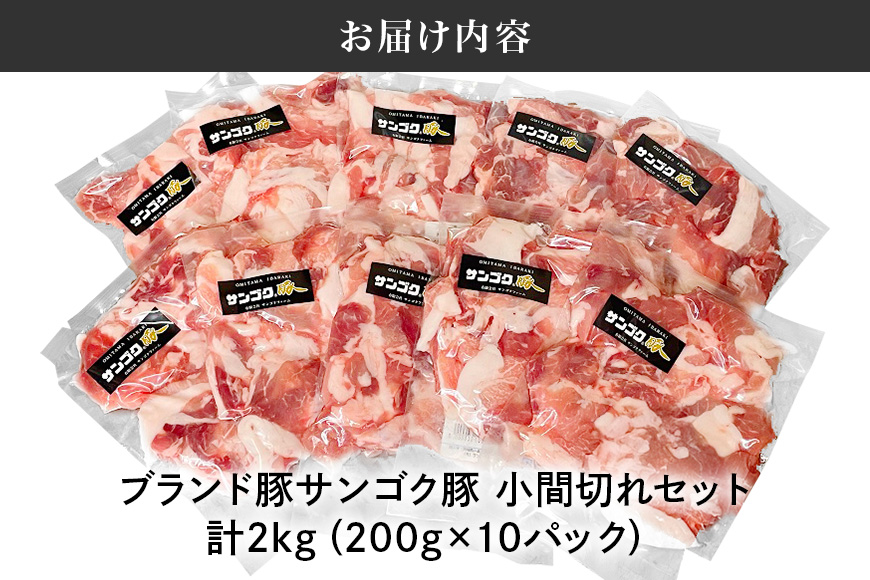 ブランド豚「サンゴク豚」 小間切れセット 2kg 小間切れ 細切れ こま切れ 豚こま 豚小間 豚小間肉 小分け 2-P