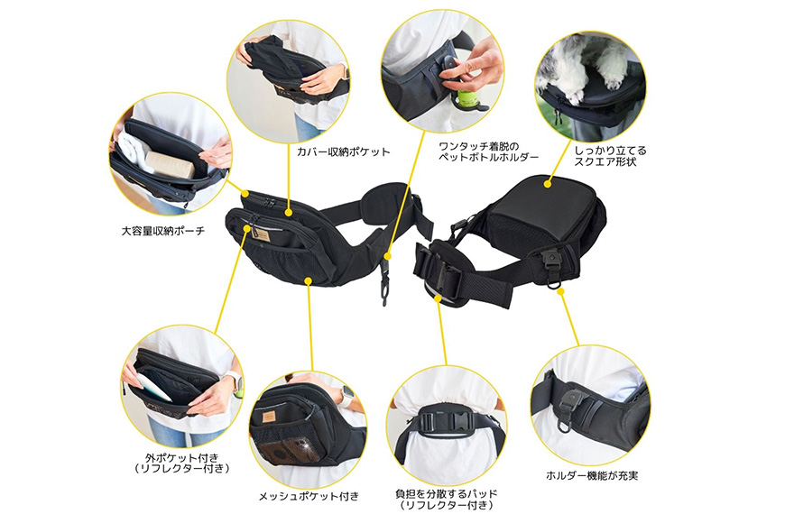 ヒップシートEX ブラック ヒップシート ペット用品 ペット 抱っこ はっ水 撥水 滑り止め すべり止め UVカット ポーチ ポケット Dリング リフレクター 74-CN