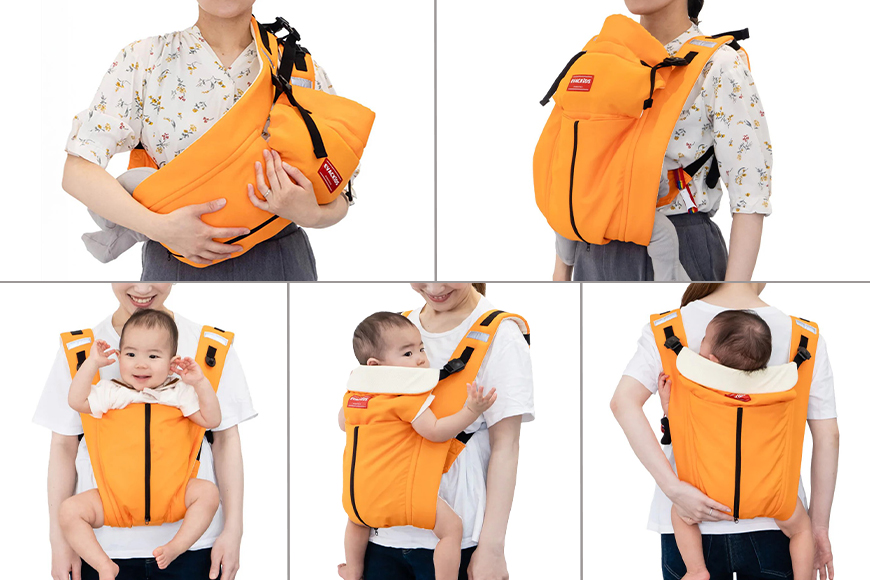 EVACKiDS 避難くん 新生児から使える避難用5WAYキャリー オレンジ 避難用 緊急 災害用 保育 防災用品 防炎 抱っこひも 新生児～3歳 リフレクター ホイッスル 74-CG