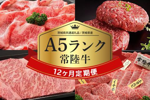 【1年定期便】 常陸牛 年間定期便 すき焼き しゃぶしゃぶ ハンバーグ サーロインステーキ ローストビーフ 焼き肉セット 焼肉 A5ランク 黒毛和牛 【茨城県共通返礼品 / 茨城県産】 58-D