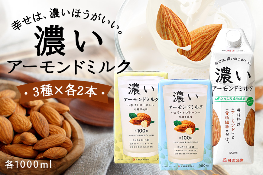 濃いアーモンドミルク1000ml 3種×各2本 （たっぷり食物繊維・香ばしロースト・まろやかプレーン） 47-AG