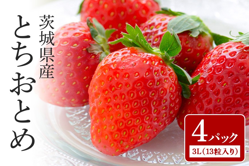 とちおとめ 3L（13粒入り）×4パック 1kg以上 ＜2026年1月中旬～3月上旬発送予定＞ （茨城県共通返礼品 石岡市） 71-E