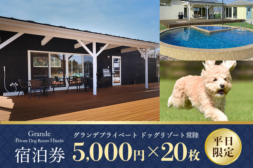 グランデ プライベート ドッグリゾート常陸宿泊券 5,000円×20枚（平日限定） 72-E