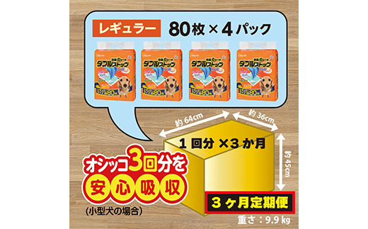 294【3ヶ月連続お届け】定期便 3回 消臭シート ダブルストップ レギュラー 80枚×4袋 クリーンワン ペットシーツ 犬用 消臭 抗菌 炭シート ペットシート