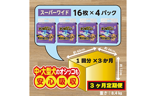 296【3ヶ月連続お届け】定期便 3回 消臭シート ダブルストップ スーパーワイド 16枚×4袋 クリーンワン ペットシーツ 犬用 消臭 抗菌 炭シート ペットシート