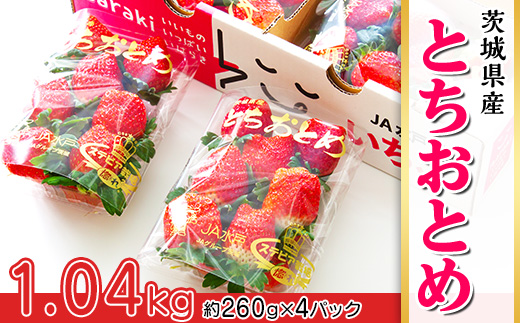 002茨城県産いちご「とちおとめ」1.04kg（4パック）【2026年1月中旬頃～3月下旬頃発送予定】