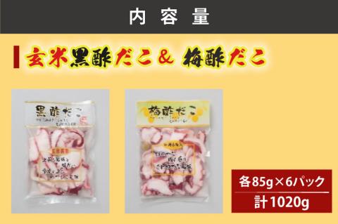 創業明治40年 大洗加工 玄米黒酢だこ 梅酢だこ 小分け 各2セット（85ｇ×6パック) 茨城県 大洗 たこ 酢蛸 酢 ダコ