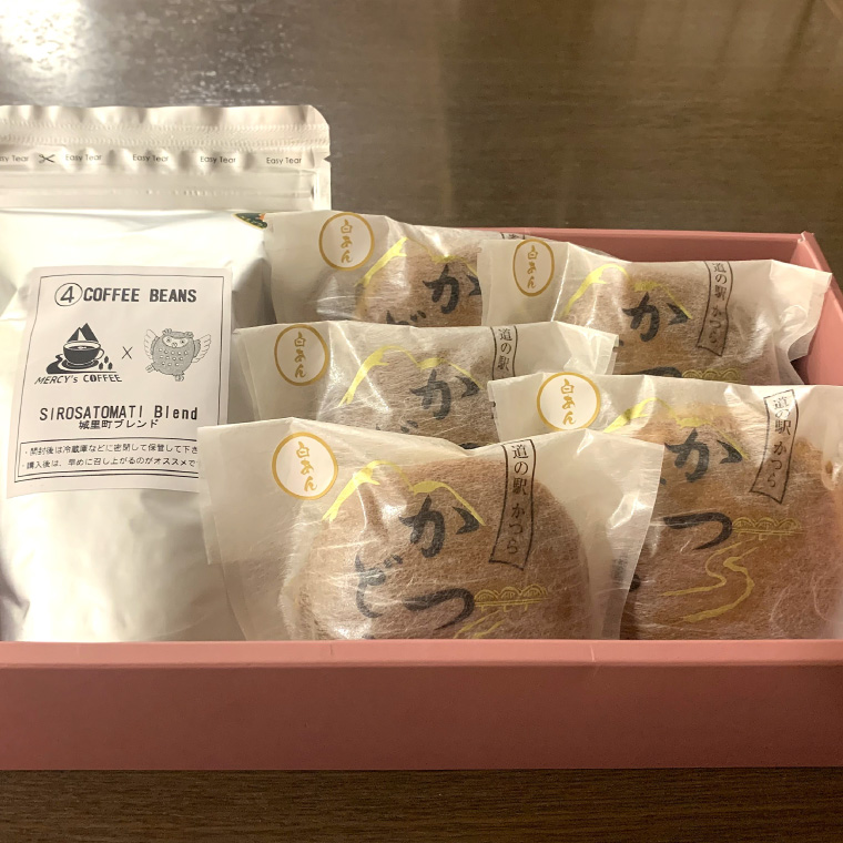 珈琲豆とかつどら5個【城里町ブレンド/白あん】(AF076)