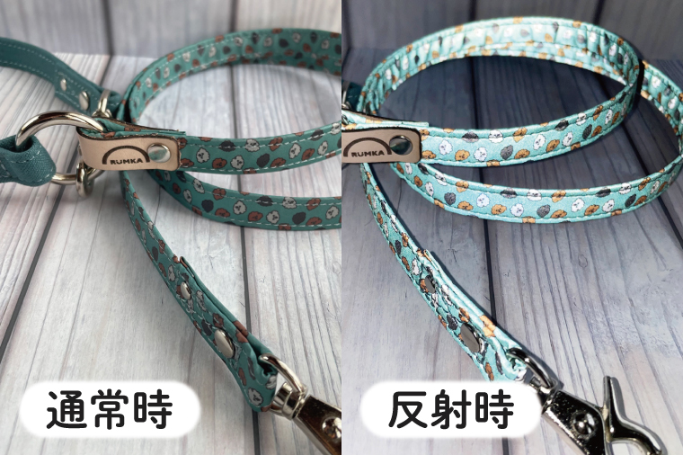 『プードル柄 (ブルー)』オリジナル反射材の光る犬用リード【小型犬10kg用】【散歩 愛犬 夜散歩 手作り 阿見町 茨城県】(40-11)