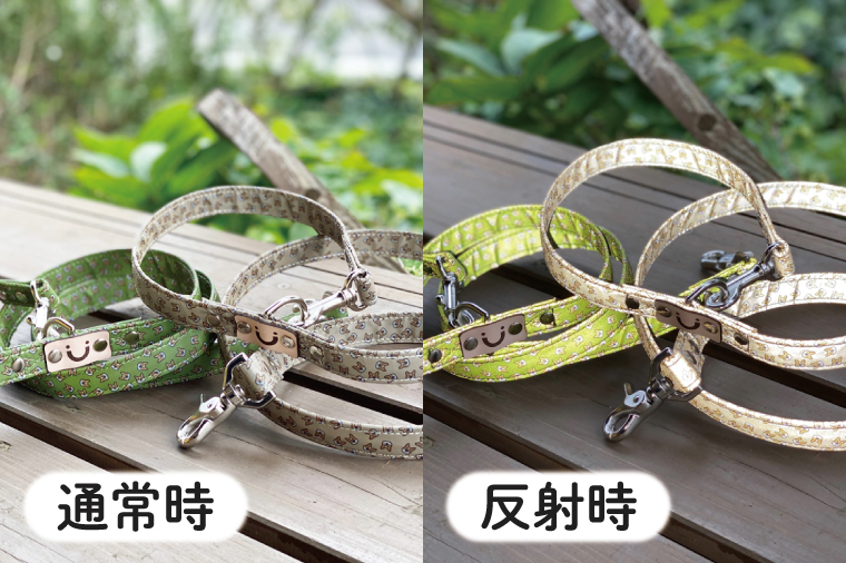 『コーギー柄 (ベージュ)』オリジナル反射材の光る犬用リード【中型犬用20キロまで】【散歩 愛犬 夜散歩 手作り 阿見町 茨城県】(40-19)