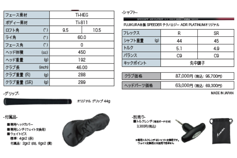 AKIRA 23ADR PLATINUM 10.5 R/SR　AKIRA ORIGINAL by FUJIKURA SPEEDER 【 アキラ 23年モデル ドライバー 10.5° 適合モデル ゴルフクラブ  飛距離×やさしさ×弾道調整 】（69-08）