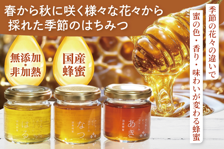 【茨城県共通返礼品/ひたちなか市】季節のはちみつセット【春の百花蜜 夏の百花蜜 秋の百花蜜 食べ比べ 蜂蜜 茨城県産】(75-01)